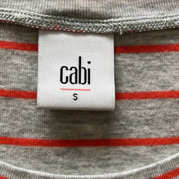 Cabi gray with orange sleeveless tank with rounded neck and peplum bottom. - Picture 6 of 12